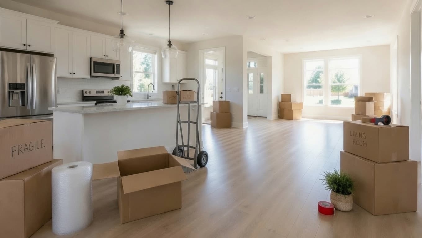 Moving boxes in a bright home