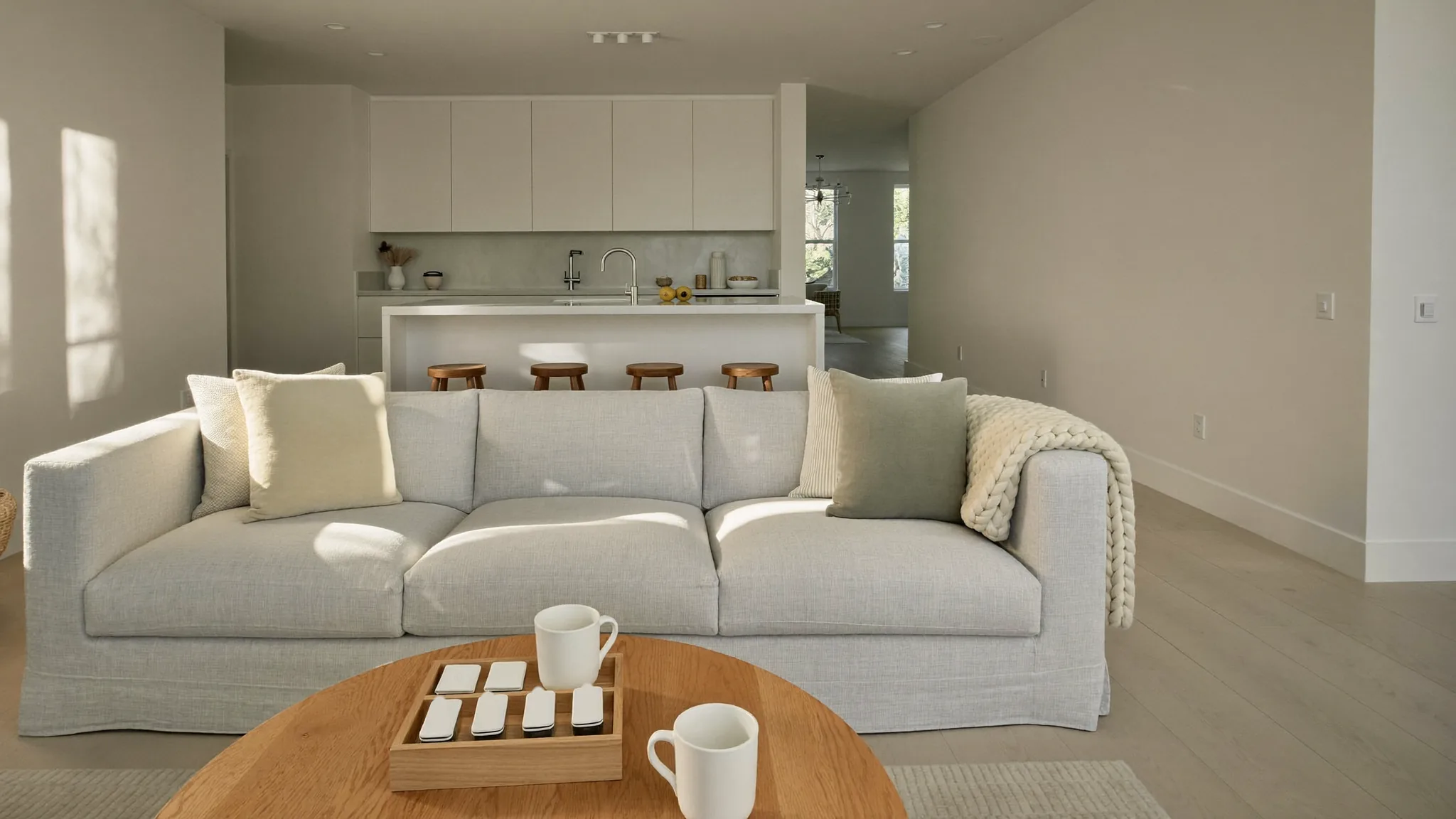 Living room and kitchen ready for guests after completing an Airbnb cleaning checklist in Las Vegas