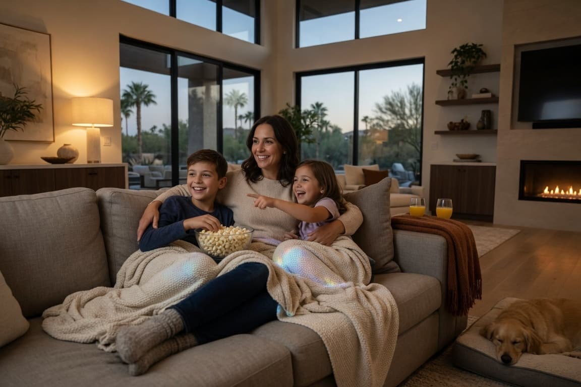 Family relaxing together in a clean home